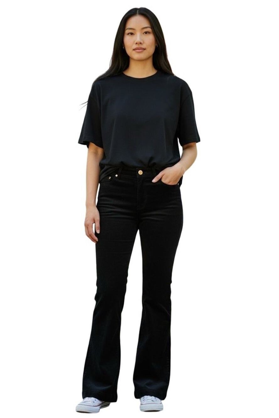 Talbots Petite Black Fine Wale Corduroy Bootcut Pants Zip Fly Stretch sz 16 P